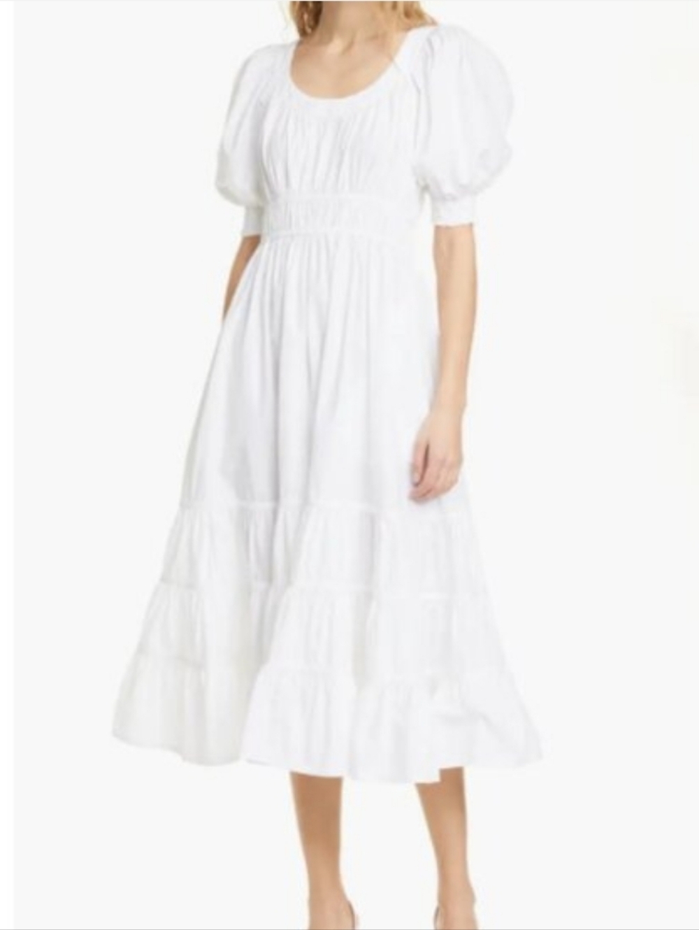Ulla Johnson White Puff-Sleeve Tiered Midi Dress